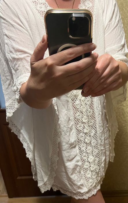 Пляжна туніка. Пляжна накидка біла з мереживом. M/XL Primark