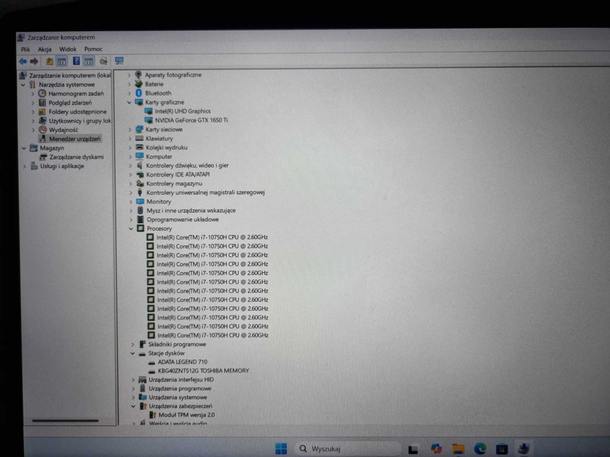 Laptop Lenovo 15,6" i7-10750H 6x2,6GHz GTX 1650Ti Win11 Pro 16GB 2xSSD