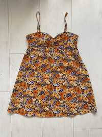 H&M pomarańczowa w kwiaty sukienka na lato S/M