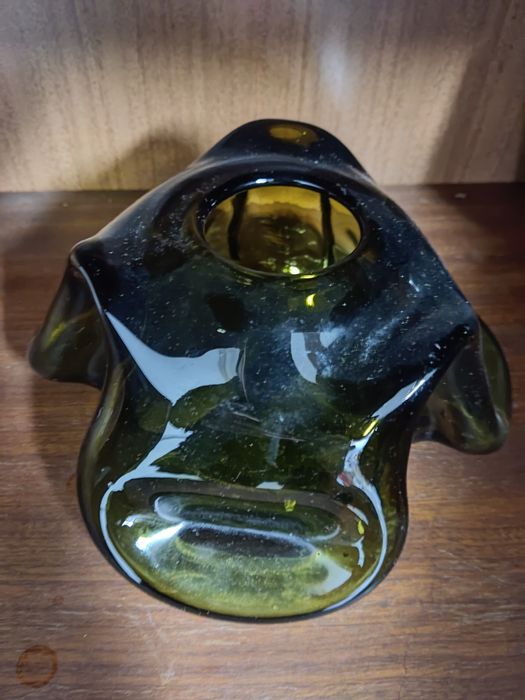 Świecznik na szeroką świece, szklany, zielony