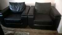 Fotele czarne skóra Wajnert + pufy