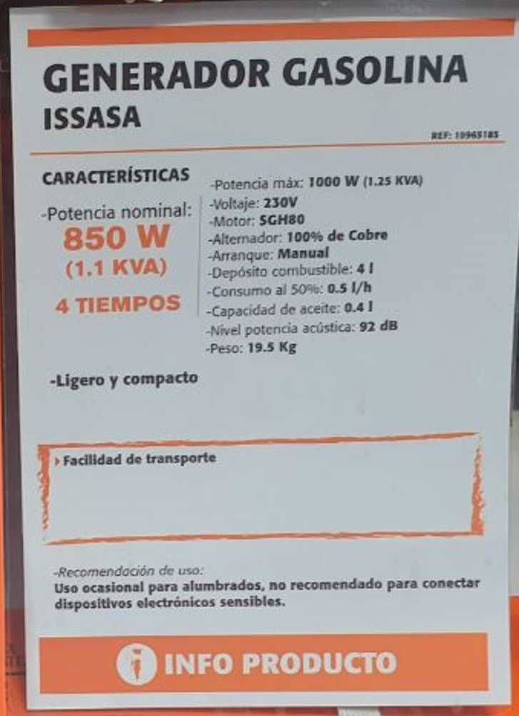 Генератор бензиновый GENERGY ISASA 1 кВт