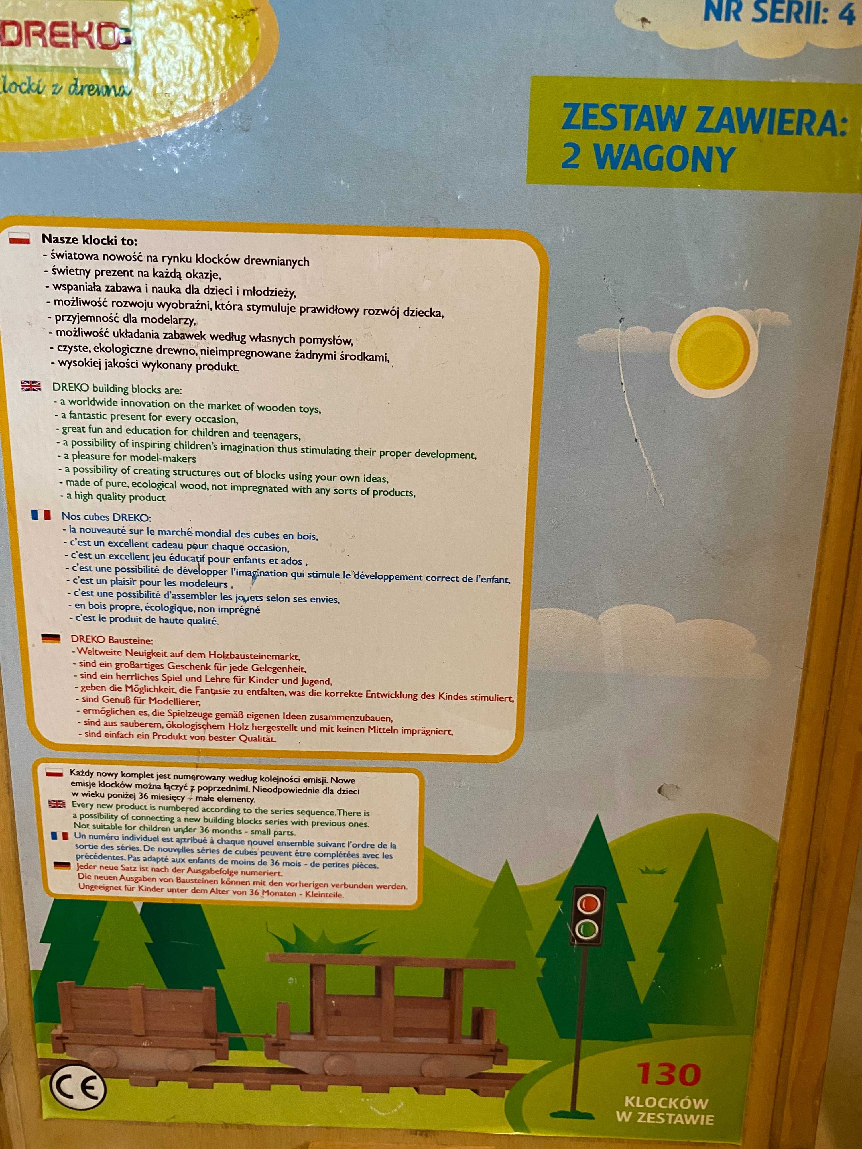 Klocki eko drewniane DREKO - model BOLID F1, domek, pociąg.