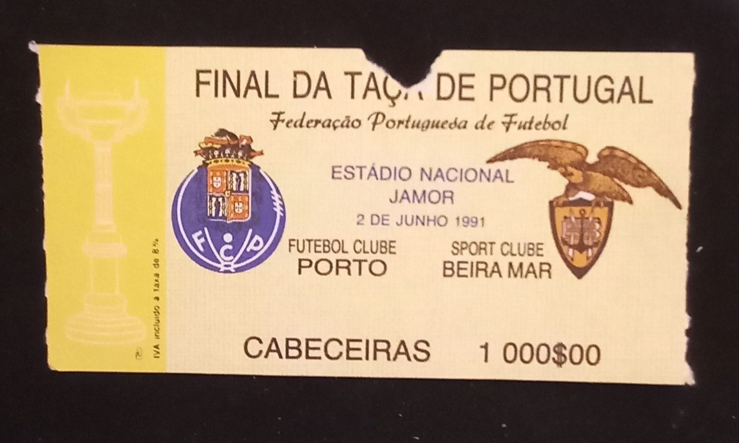 Bilhete do jogo final da taça de Portugal, 1991.