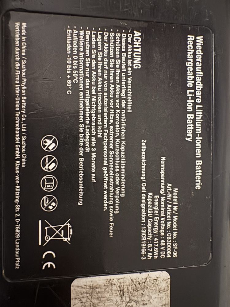 Bateria phylion sf-06 48v + ladowarka