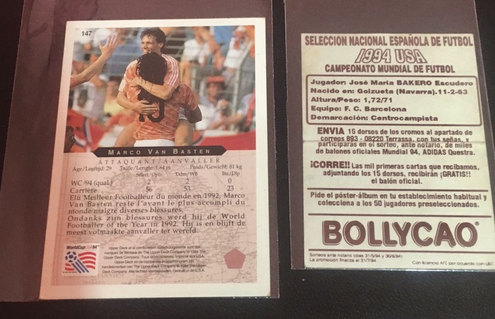 Cartas/cromos Maradona,Futre,M.van Basten,Bakero,raros