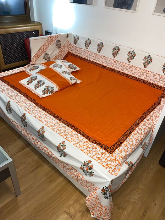 Komplet pościeli boho z bawełny, ręcznie block printed z Bangladeszu