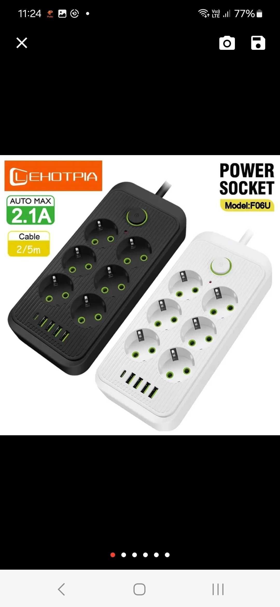 Listwa zasilajaca 3x230V z  4 x USB A i  1 xC