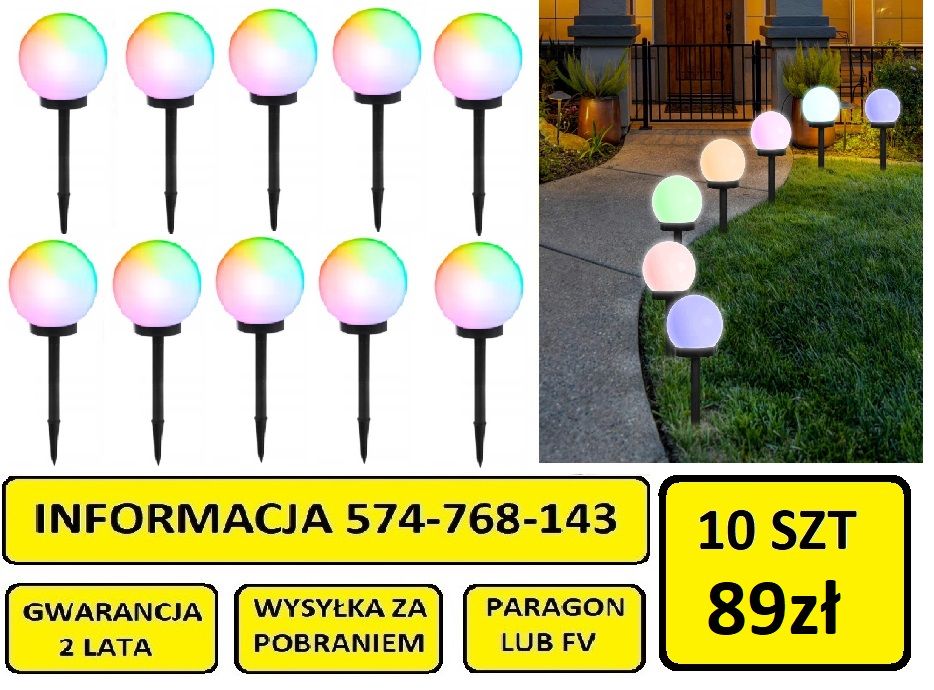 !!! 10 SZT !!! Lampa ogrodowa kule solarne multikolor 89zł za 10 sz