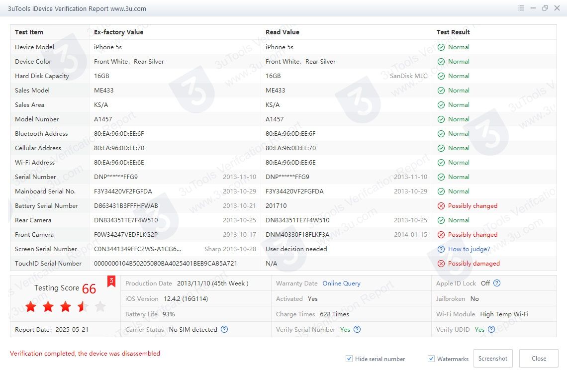 (NIEAKTYWNE DO 27.07) iPhone 5S 16GB A1457