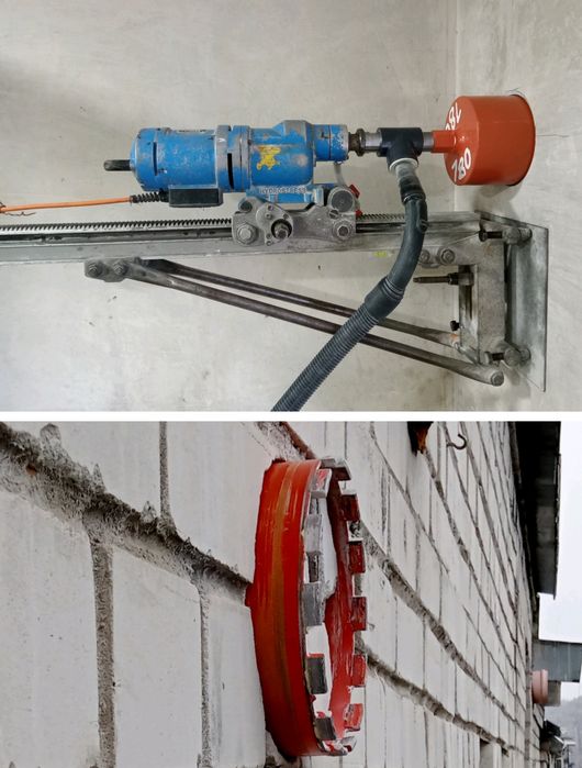 Алмазное сверление отверстий под вытяжку рекуператор  Резка бетона