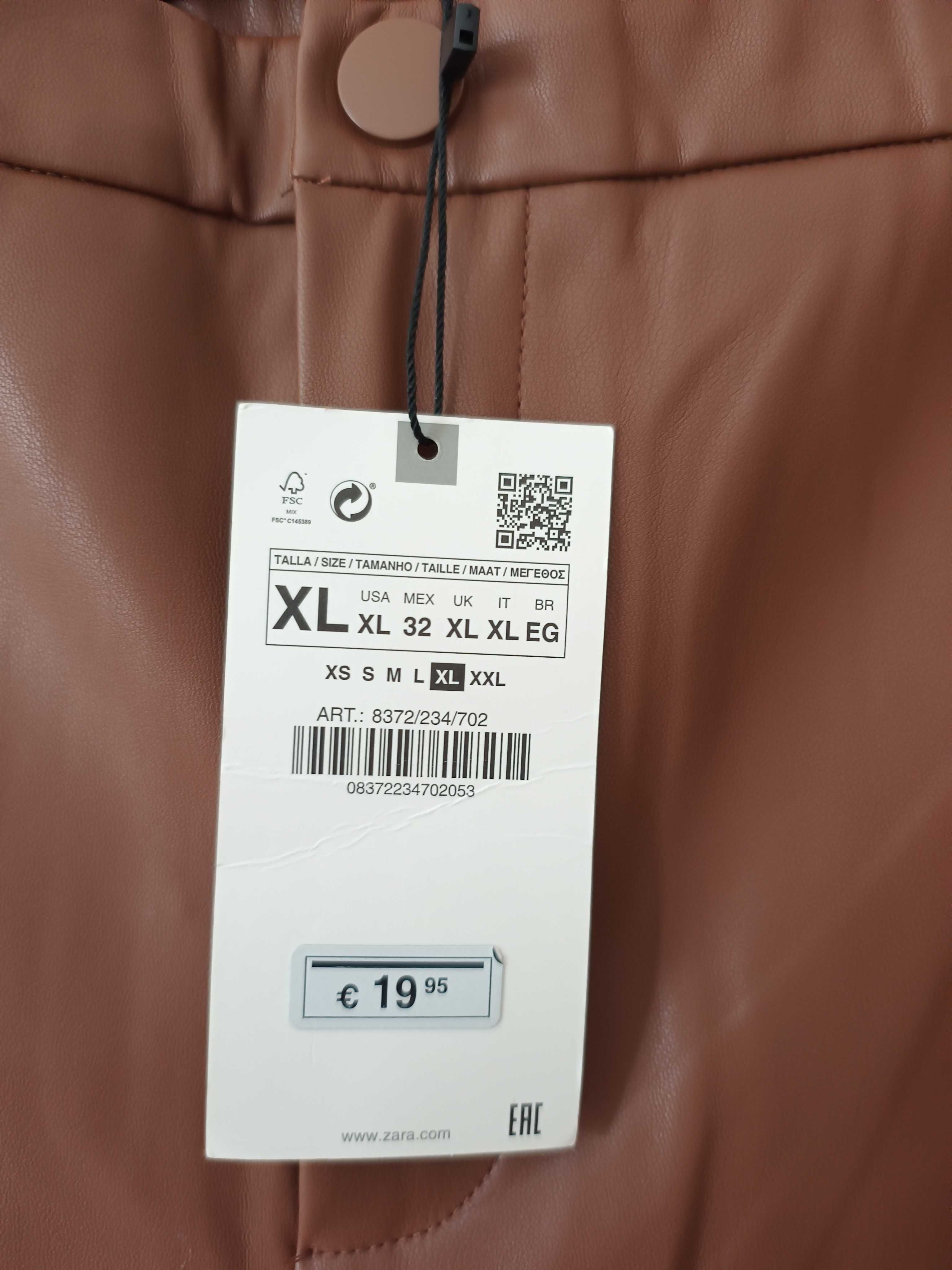 Zara brązowe skórzane spodnie rurki 42XL Mex 32 dopasowane z eko skóry