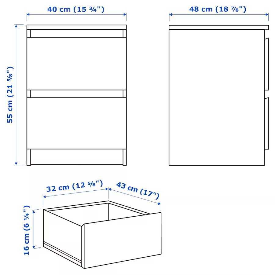 Szafka Nocna biała MALM Komoda, 2 szuflady, biała 40x55 2 szt