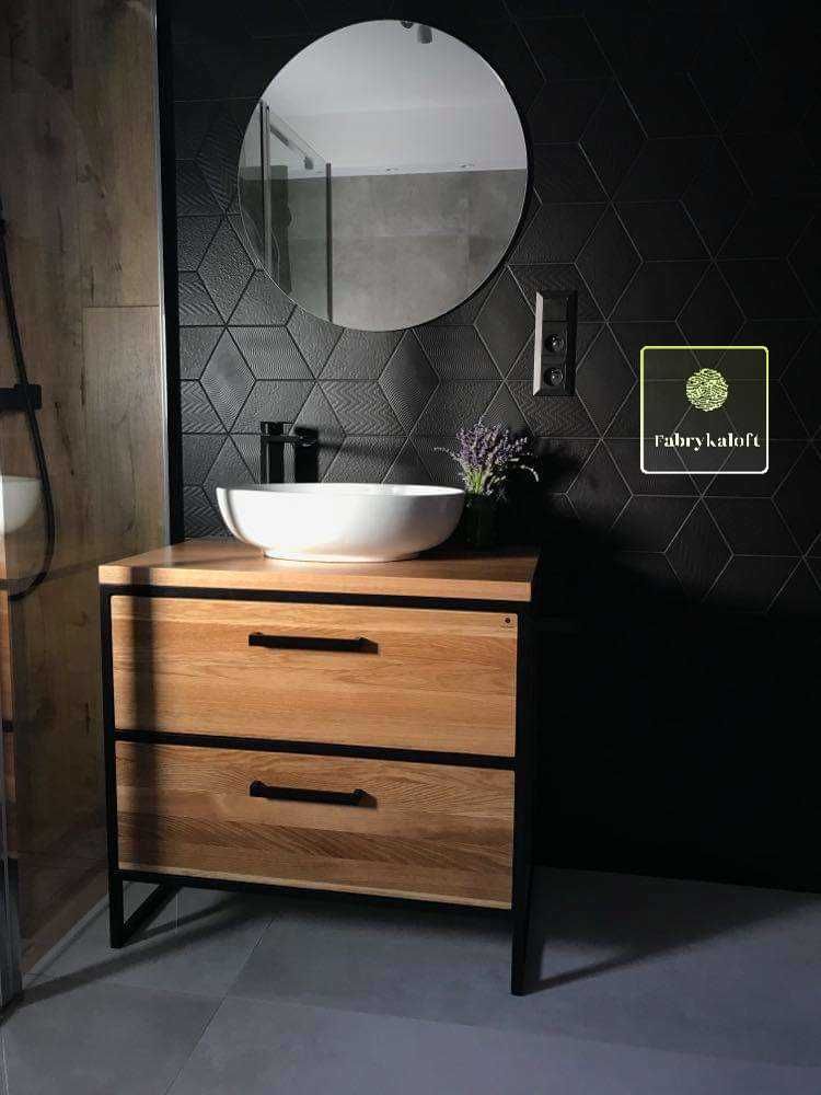 Szafka pod umywalki loft stal dąb drewno szuflady industrialnym stylu