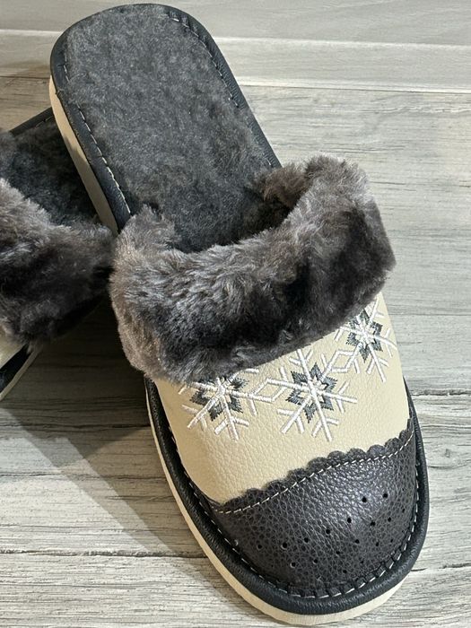 Kapcie damskie skorzane ocieplane