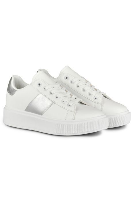 Białe Sneakersy Damskie Na Platformie Ze Srebrnym Dodatkiem