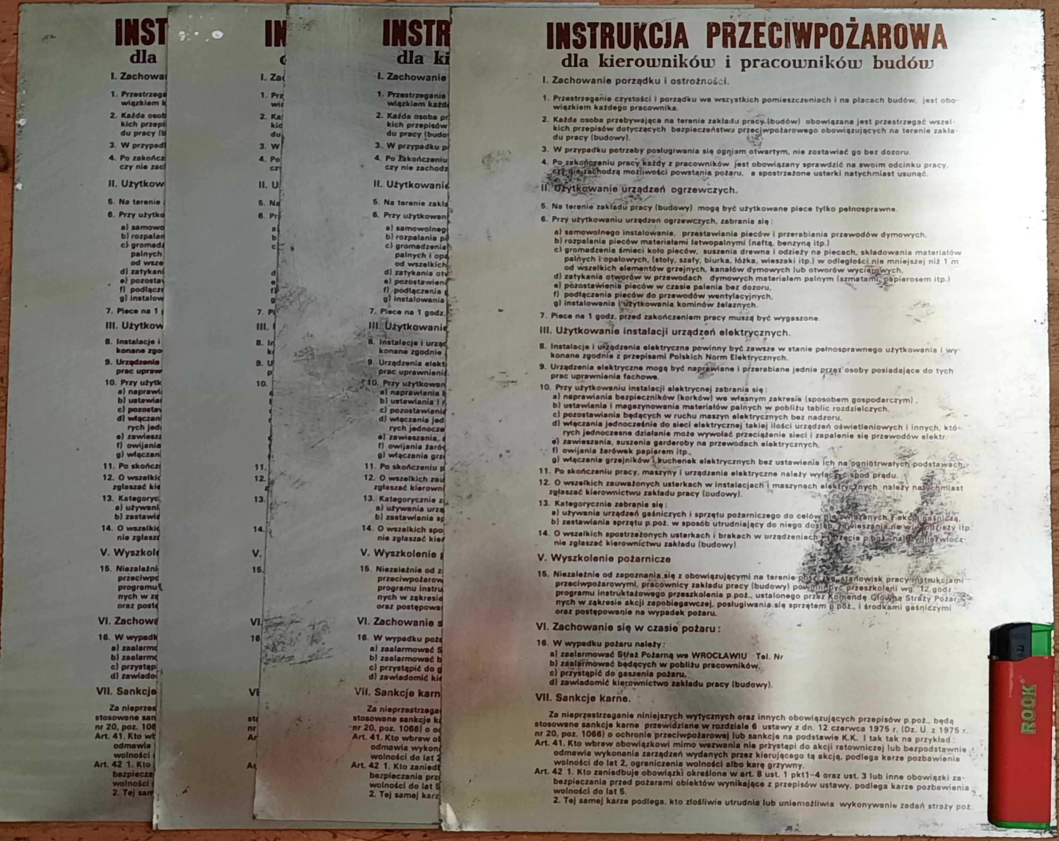 TABLICA BHP Instrukcja P-poż dla kierowników i pracowników budów PRL
