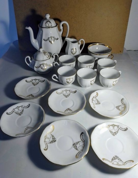 сервиз кофейный фарфор тонкий золочение свадебный Bohemia чехословакия