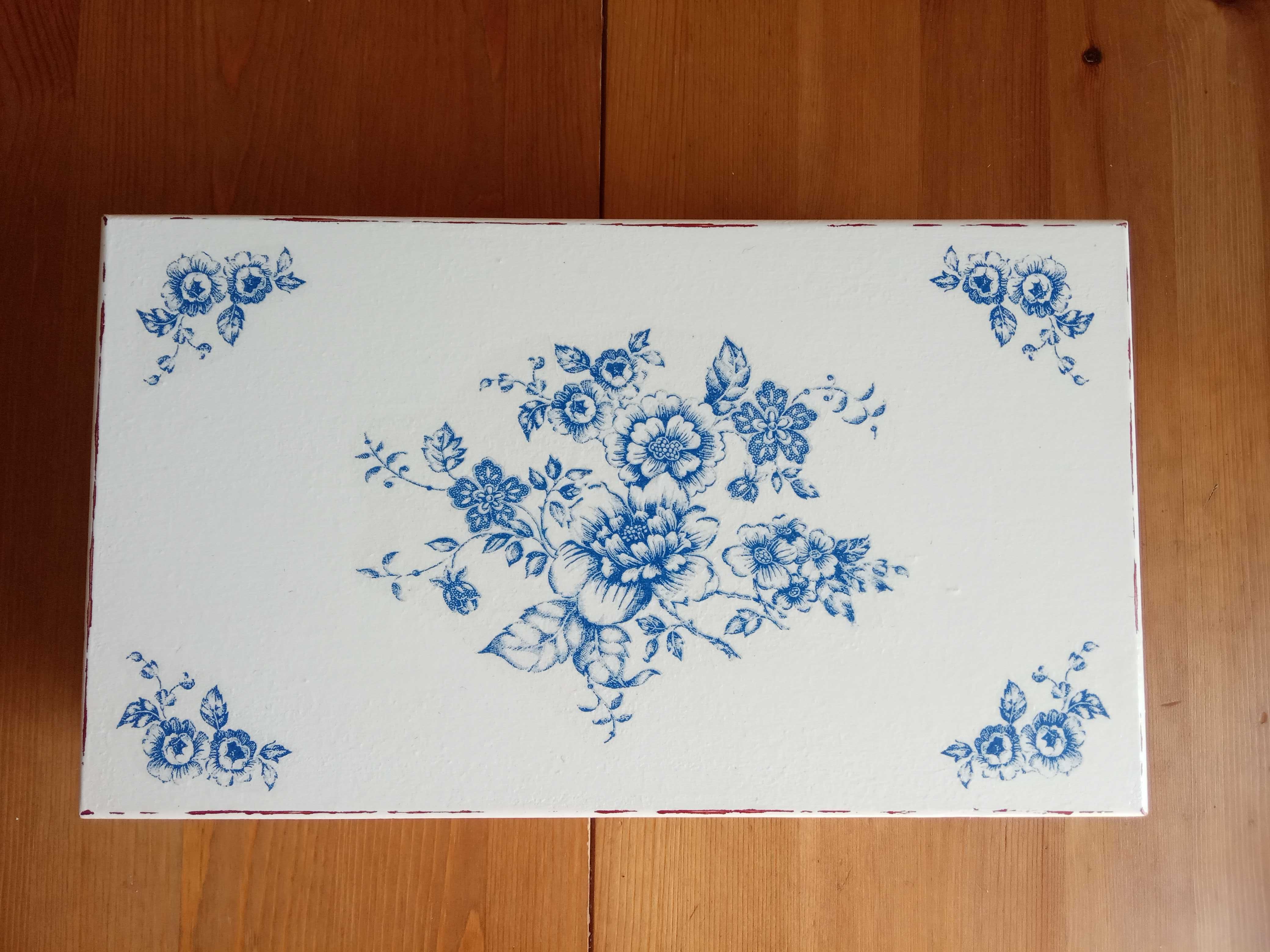 Duże pudełko na herbatę, pojemnik, drewno, decoupage, rękodzieło