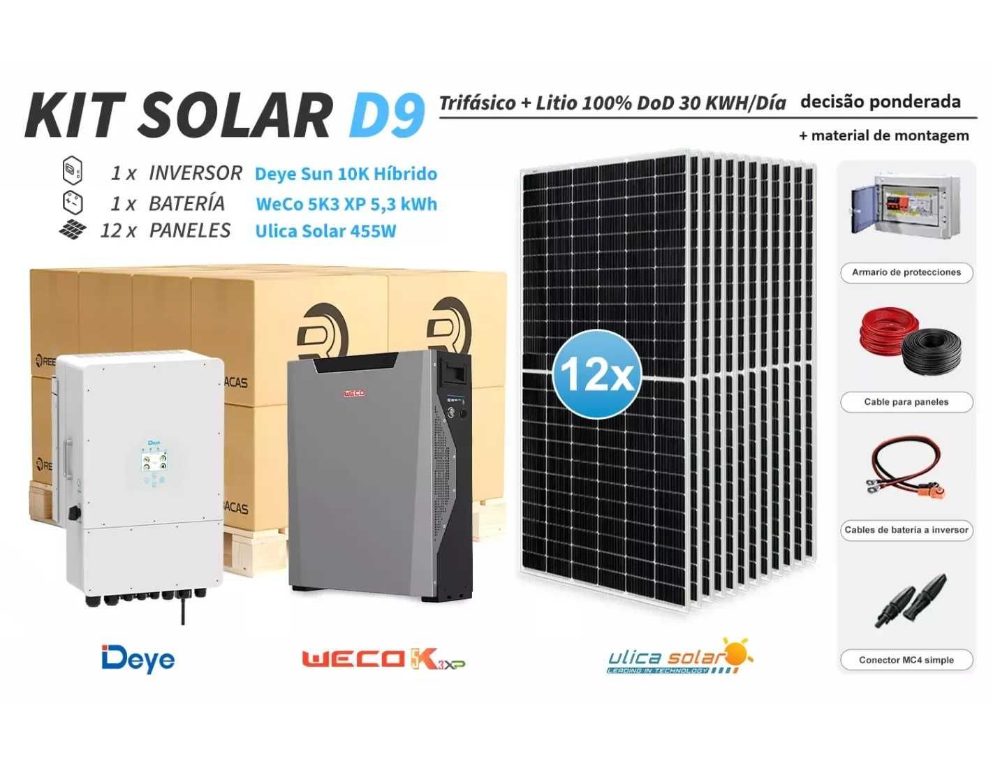 Kit de lítio trifásico D9 30 kwh dia Weco bateria 5,3kwh 100% DOD