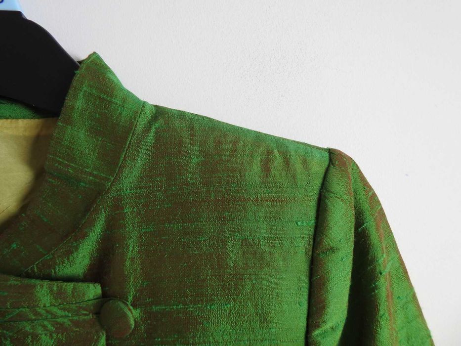 Haute couture jedwabny kostium garsonka silk soje jedwab szantung S M