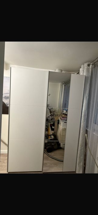 Szafa BAstia150 2D  biała przesuwna z lustrem