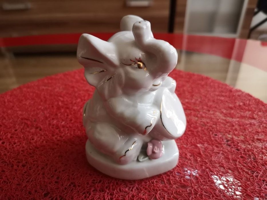 Piękny "Porcelanowy" Słonik Na Szczęście | 12,5cm | Figurka Porcelana