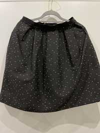 Spódnica elegancka rozkloszowana czarna w groszki kropki M/L Reserved