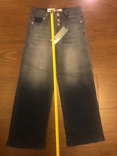 Новые укороченные темно-синие широкие прямые джинсы на девочку, 12 лет