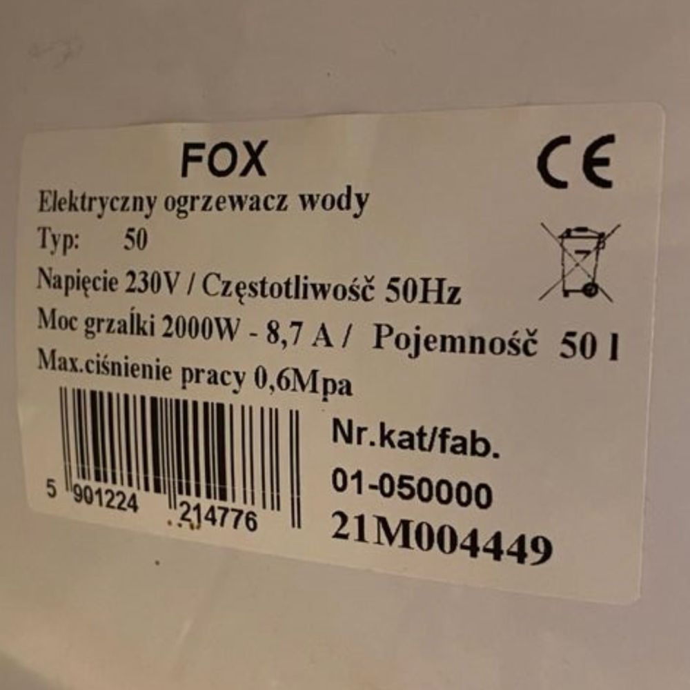 Bojler elektryczny podgrzewacz FOX 50l