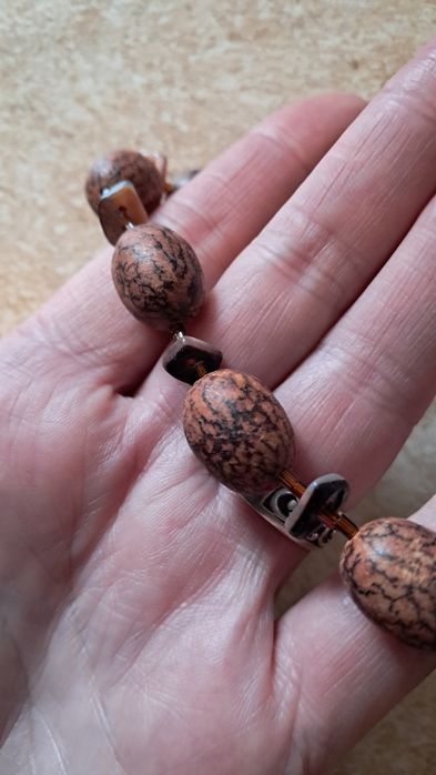 Ожерелье винтажные бусы коралловые с сатиновое бисером и перламутром