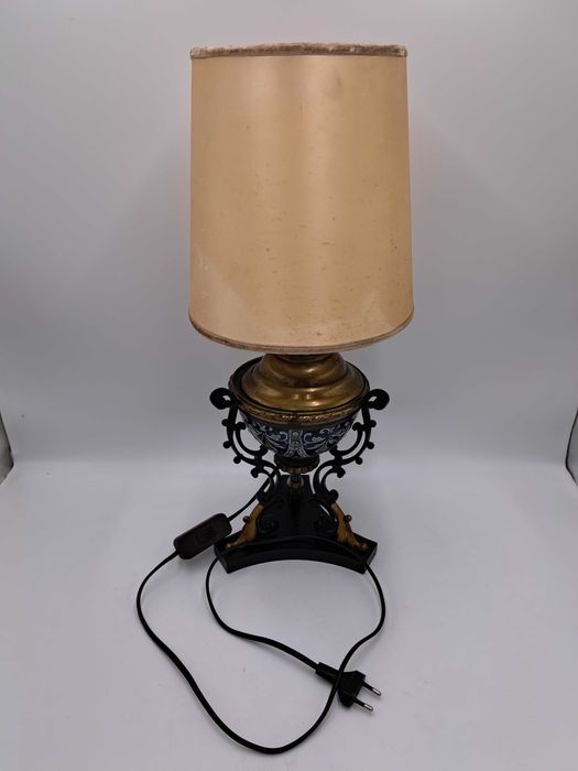 Lampa stołowa Empire marmurowa żeliwna ceramiczna kobaltowa mosiężna