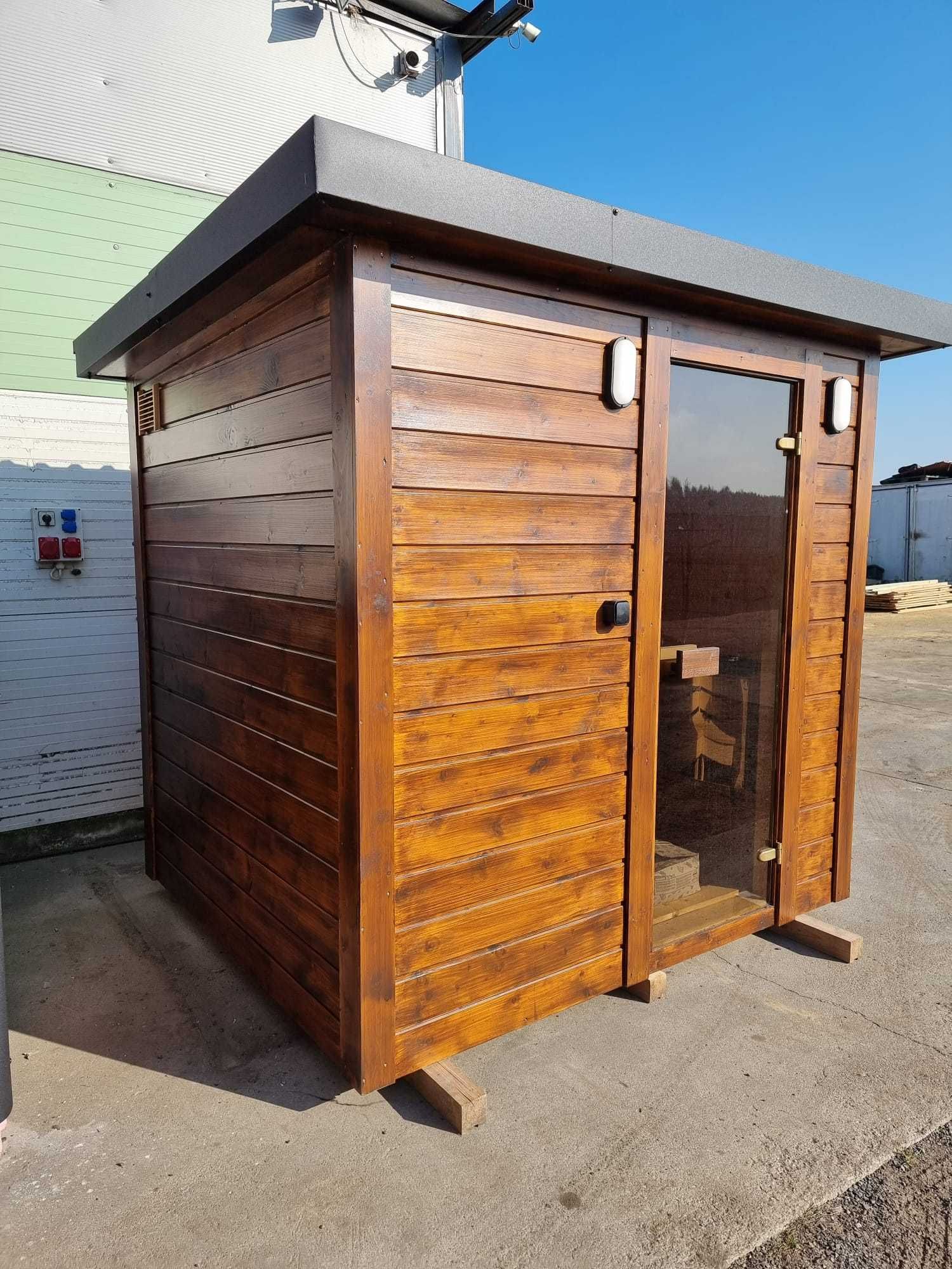 Sauna ogrodowa fińska piec elektryczny Harvia oświetlenie LED