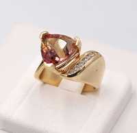 pierścionek złoto 585 brylanty topaz różowy 8,35 g roz. 9
