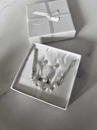 Lbvyr zestaw biżuterii perły pierścionek kolczyki naszyjnik perełki