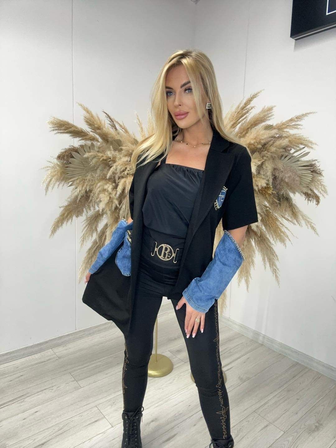 Elegancka marynarka jeans zdobienia Paparazzi