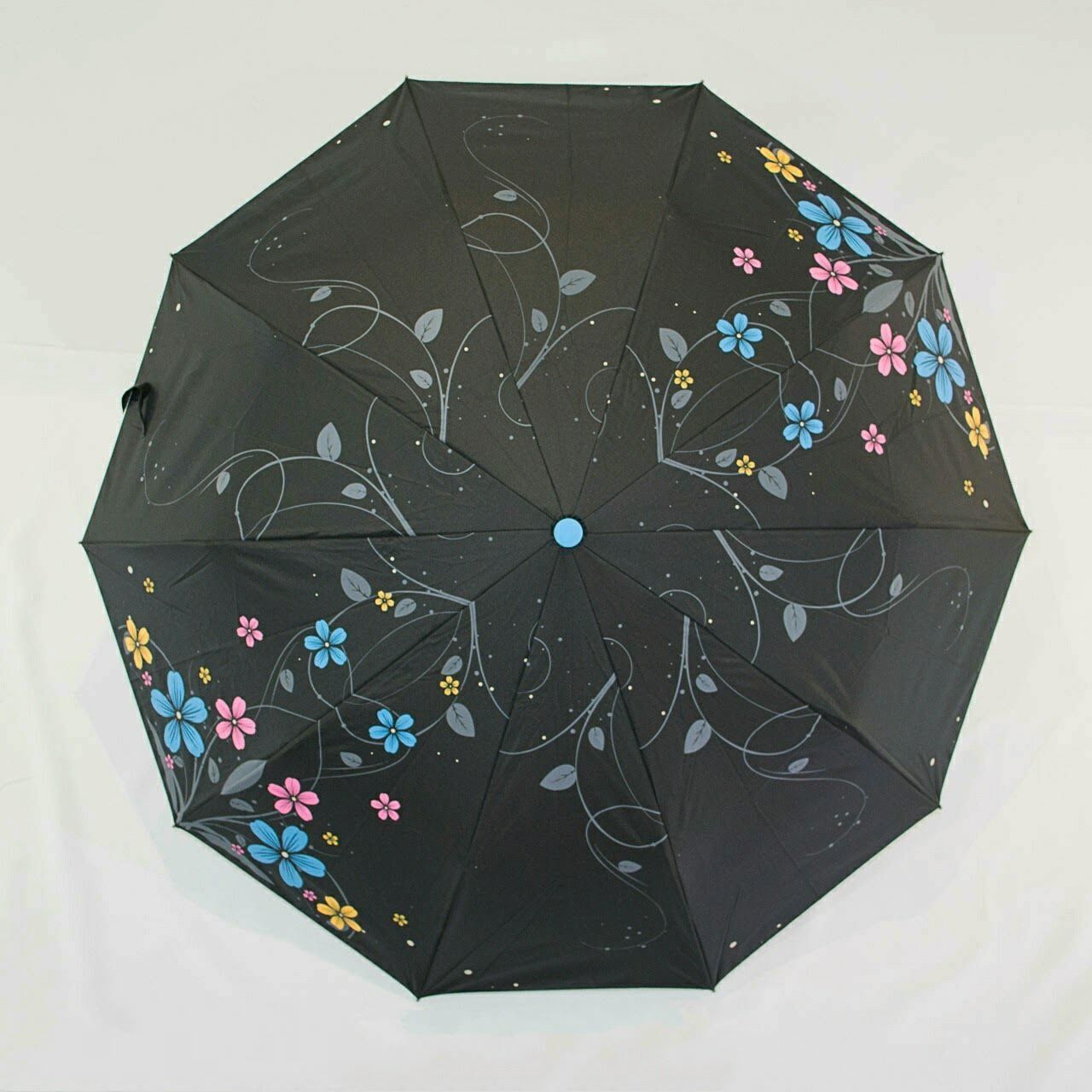 Зонт парасолька полуавтомат черный с цветами