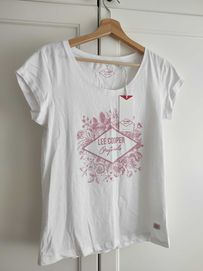 Biała koszulka t-shirt Lee Cooper pudrowy róż 38 M