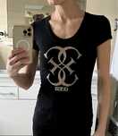 Nowa guess koszulka XS damska czarna T-shirt złoty napis