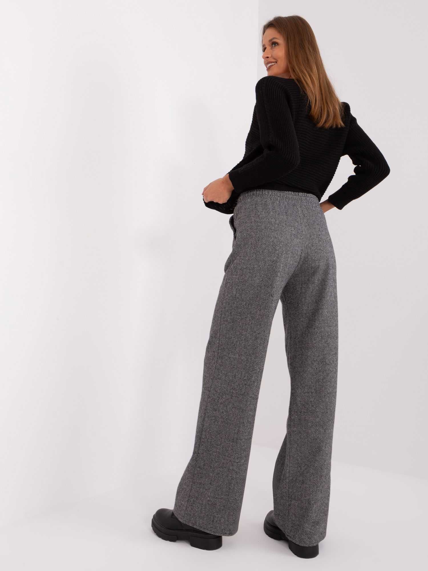 SZARE dzianinowe spodnie damskie W JODEŁKĘ wiązanie w pasie S/M L/XL