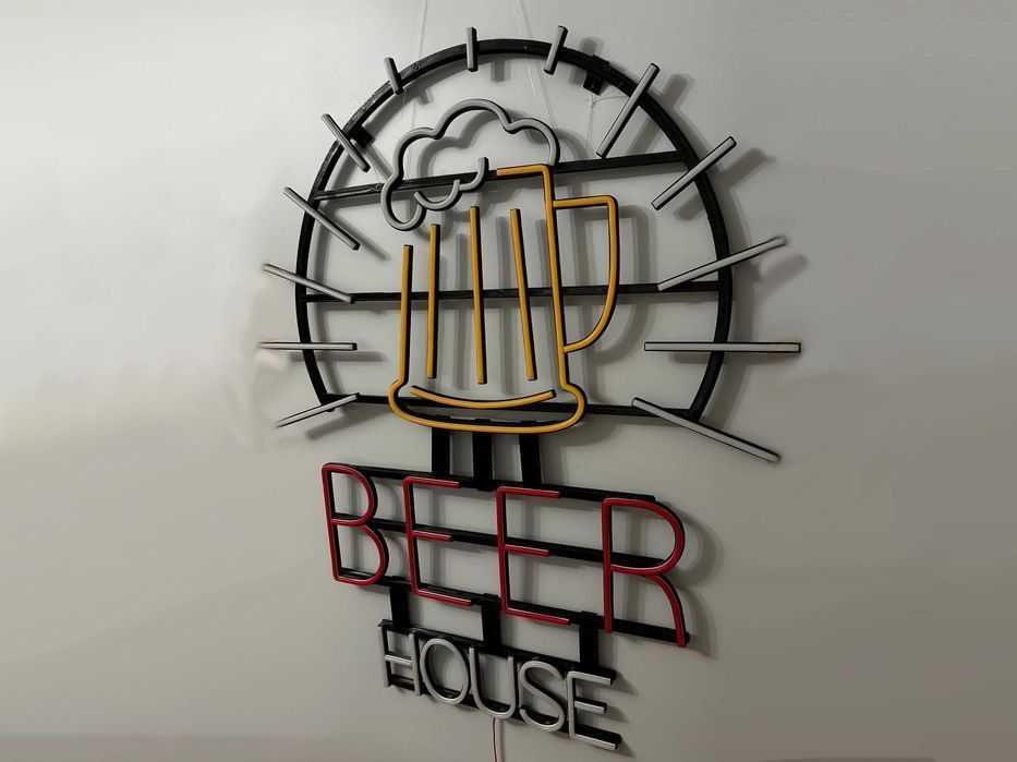 Неонова вивіска "Beer House" багатокольорова, 921*748 мм
