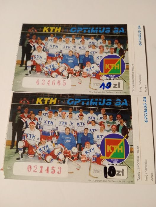 Stare bilety na mecz hokejowy KTH Krynica