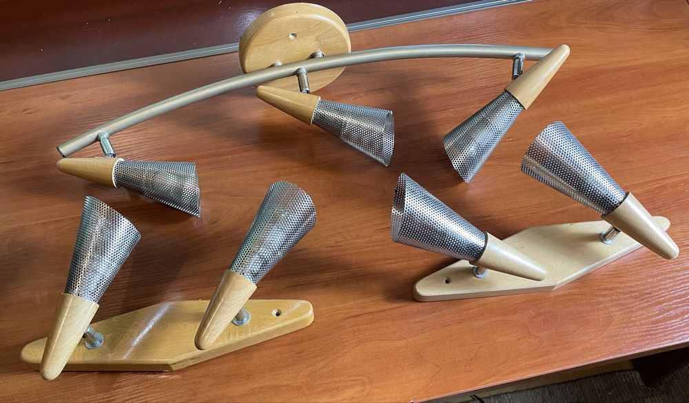 Lampa + dwa kinkiety HESMO z litego drewna ze srebrnymi wykończeniami