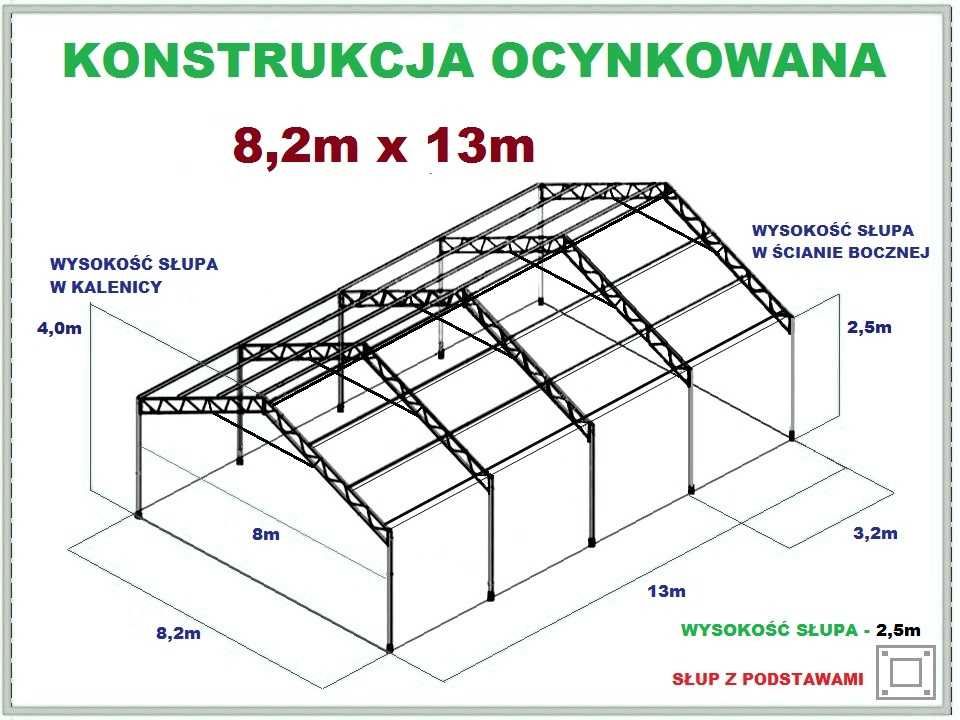 Konstrukcja OCYNKOWANA 8x13m Wiata Garaż Hala Magazyn Skręcana Stalowa