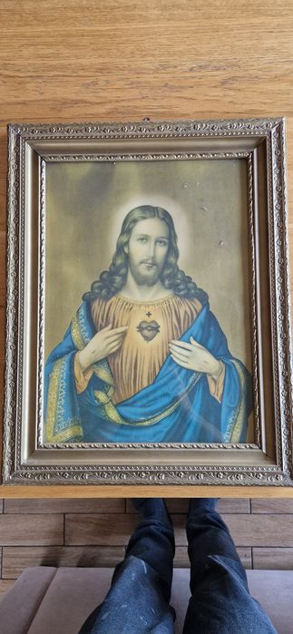 Rama zdobiona-Dewocjonalia-stary obraz święty PRL