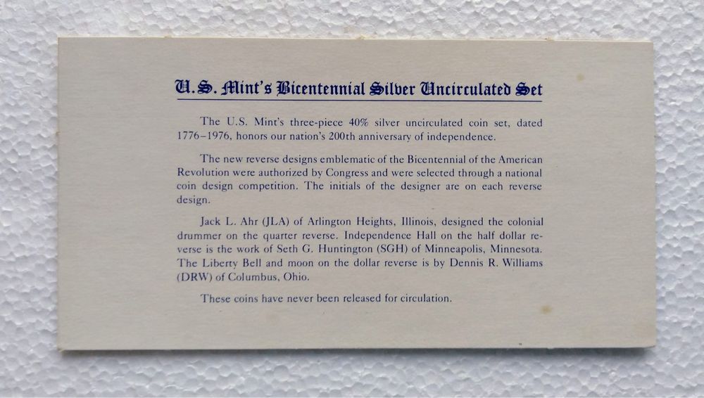 Сет срібних монет США 1976 р.: 25, 50 центів, 1 долар