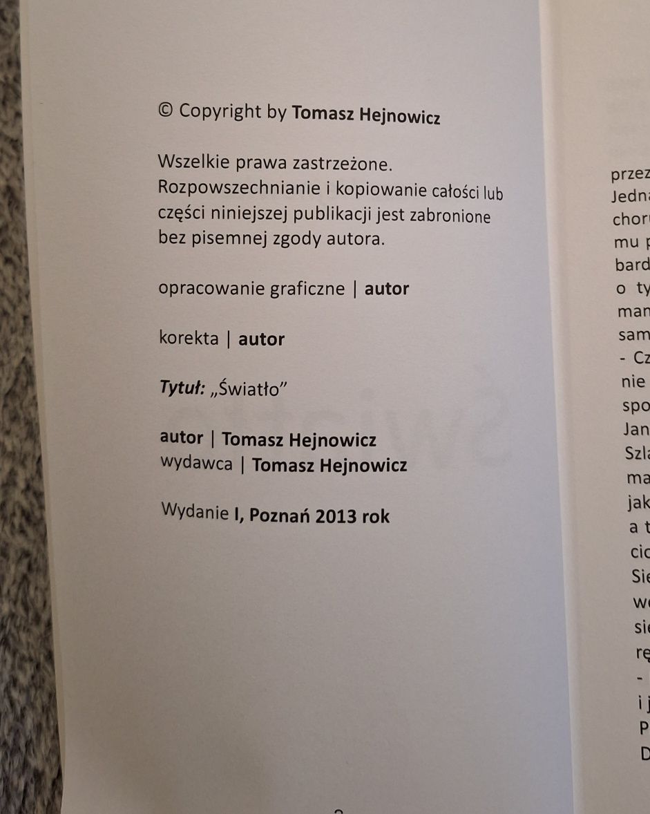 Książka Światło Tomasz Hejnowicz unikat