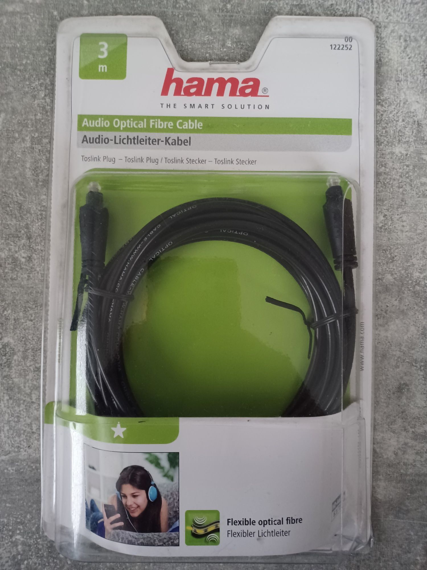 Kabel przewód audio optyczny 3m Hama, nowy w pudełku nie rozpakowany