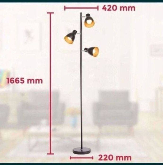 Lampa podłogowa stojąca retro 3xe27 ruchome reflektory żarówki gratis