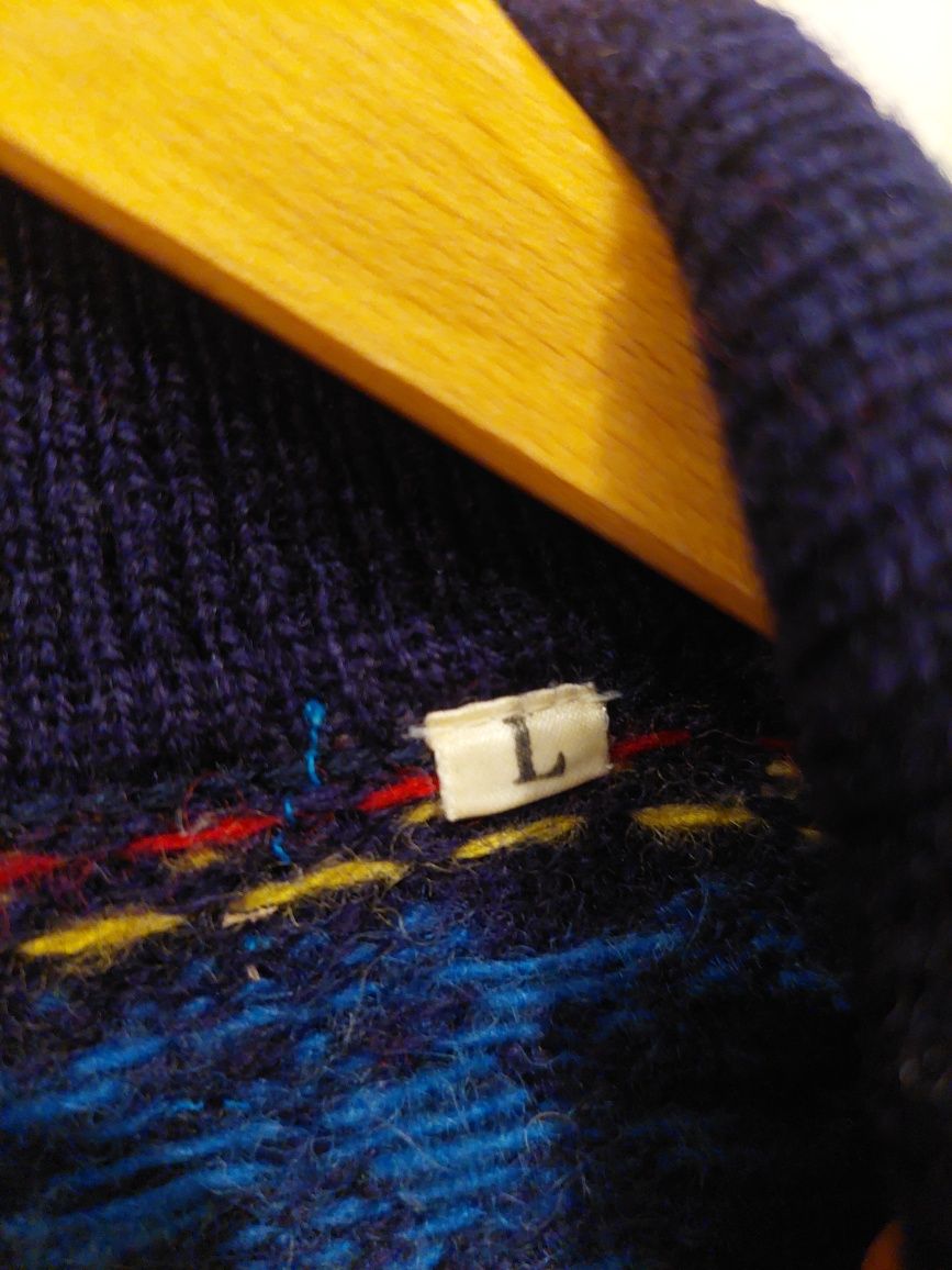 Sweter 100% wełna rozm. L & oversize wzór norweski